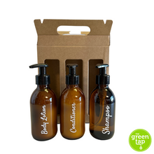 Load image into Gallery viewer, 3 x Labelled 200ml Amber Glass Bottles Gift Box (filled)
