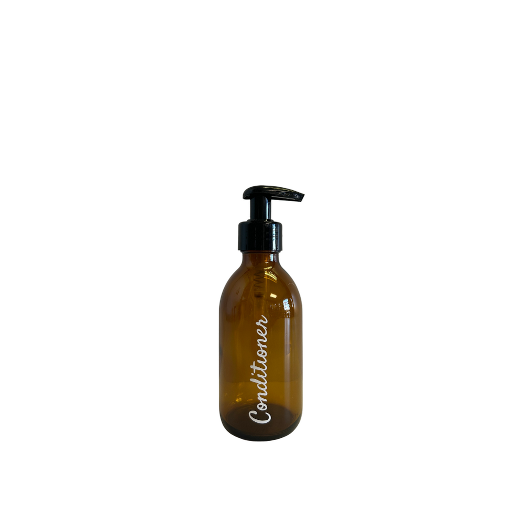 Conditioner Labelled 200ml Amber Glass Bottle Black Pump