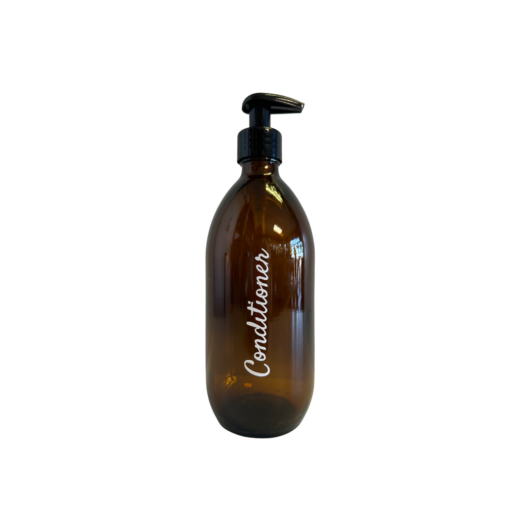 Conditioner Labelled 500ml Amber Glass Bottle Black Pump