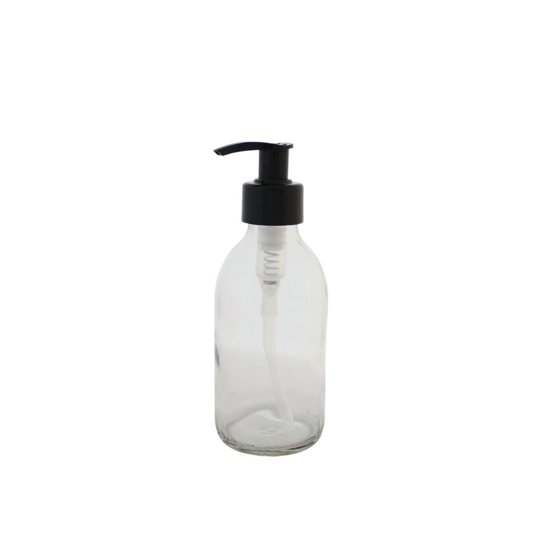 200ml Clear Glass Bottle with black pump