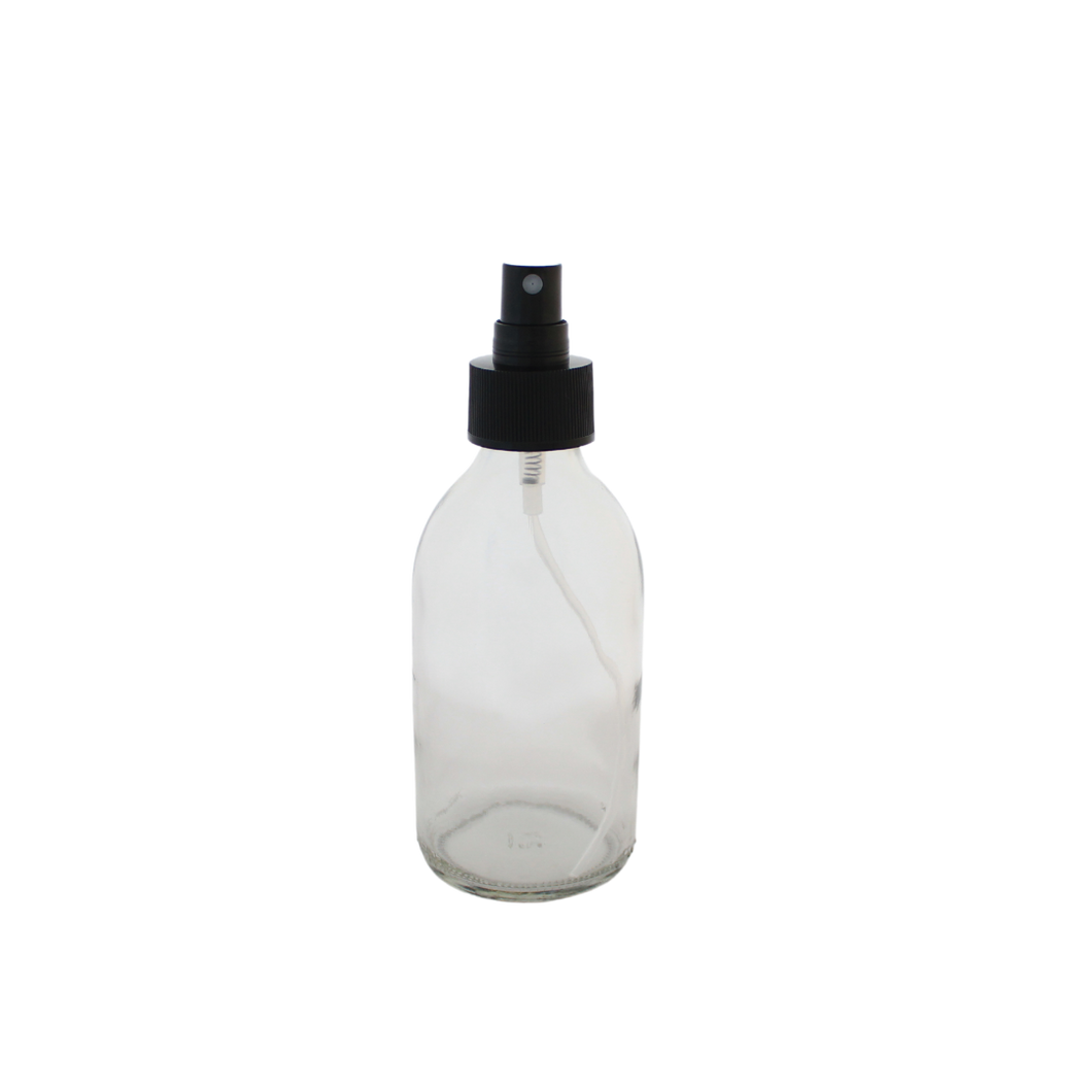 200ml Clear Glass Bottle with black atomiser
